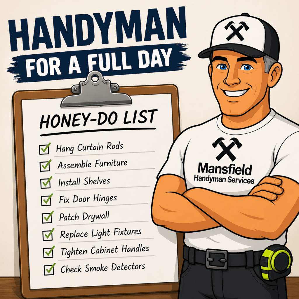 Full day handyman service completing honey-do list in Mansfield TX