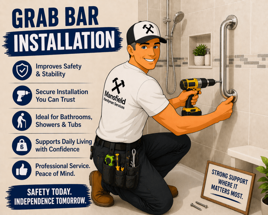 Grab bar installation service in Mansfield TX mounted securely in tile shower