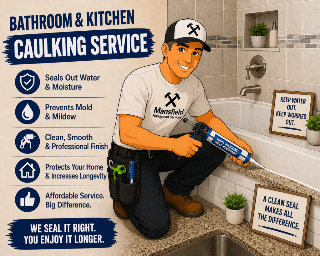 Bathroom and kitchen caulking service in Mansfield TX sealing tub and backsplash