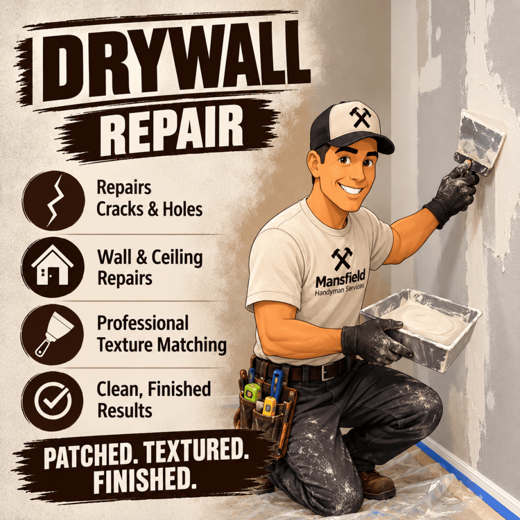 Manny repairing drywall in Mansfield, TX