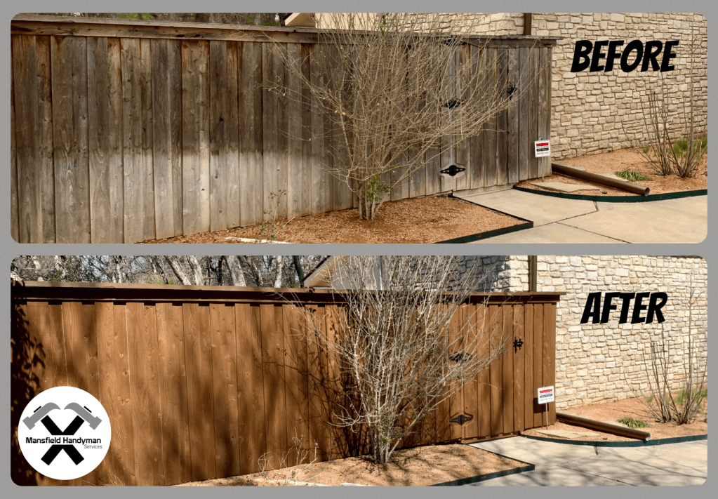 Fence staining before and after in Mansfield TX