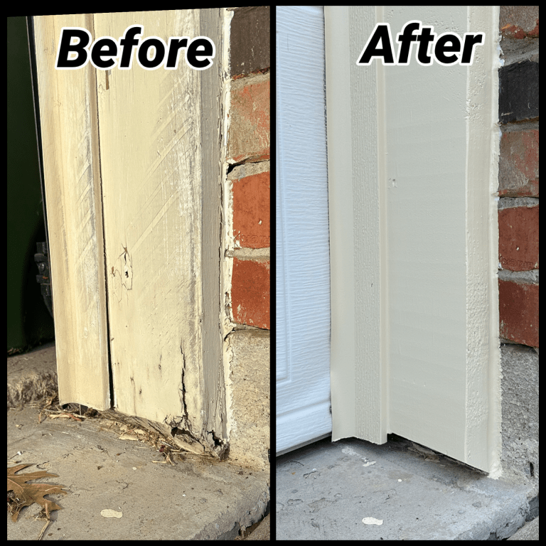 Before and after garage door jamb replacement completed in Mansfield, TX.